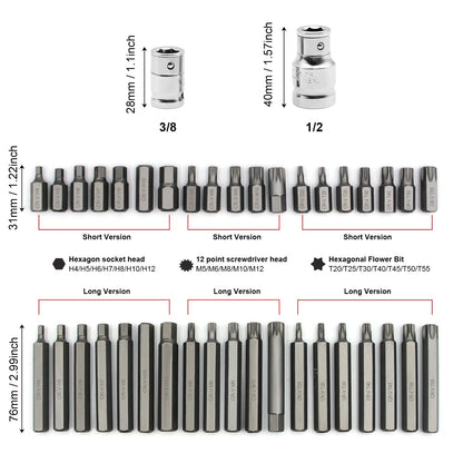 Dimensions caractéristiques embout pour visseuse et tournevis