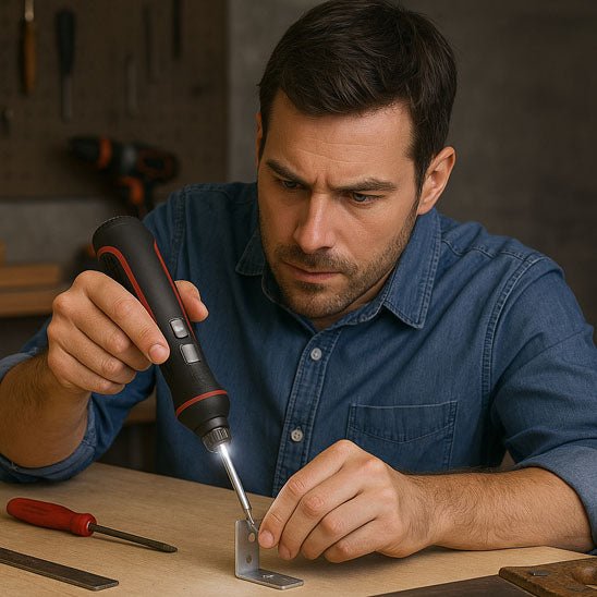 homme fixe equerre avec tournevis electrique