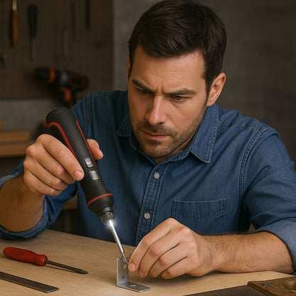 homme fixe equerre avec tournevis electrique