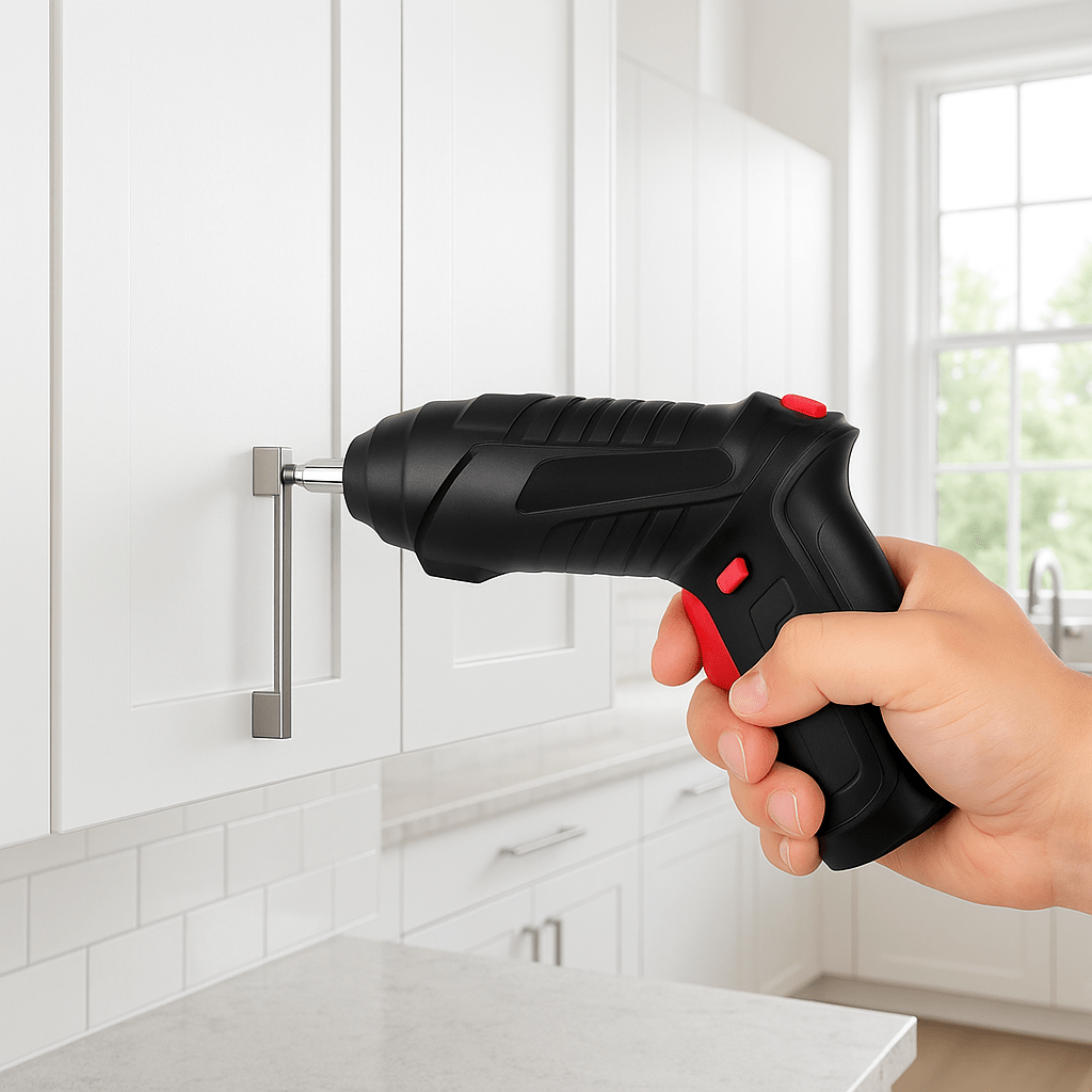 tournevis electrique utilisé pour installer une poignee dans cuisine